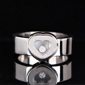 20156 Chopard 18K White Gold Floating Happy Diamond Heart Shape Band Ring 6